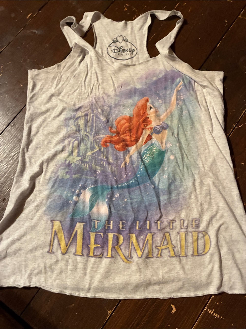 Disney Ariel Graphic Light Gray Tank Top with Red Hair and Teal Tail